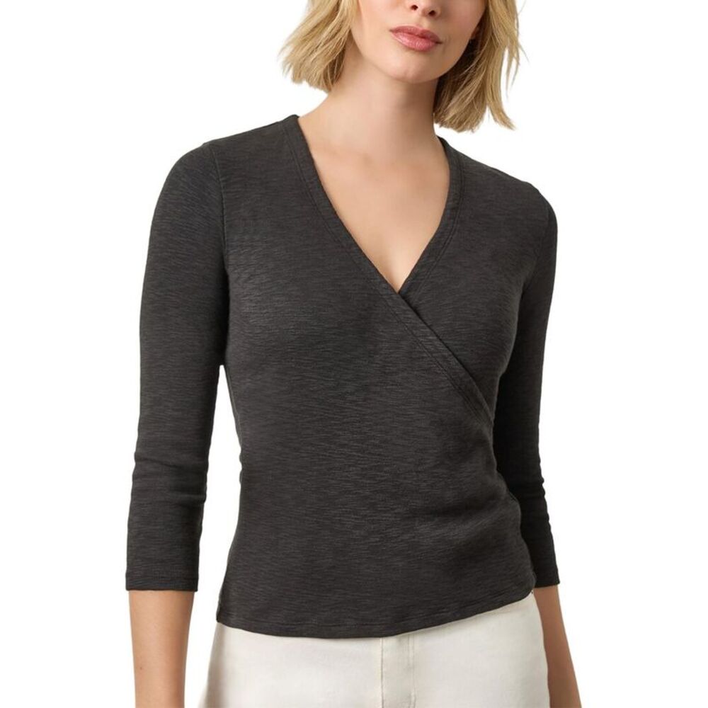 Lilla P Womens  Ribbed Slub 3/4 Sleeve Surplice
